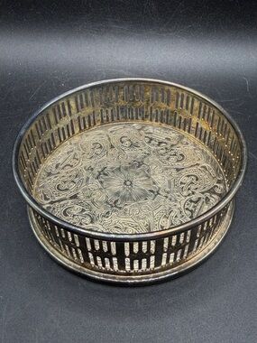 Falstaff Silver Plate Vintage Mid Century Modern Chased Floral Scroll Coaster
